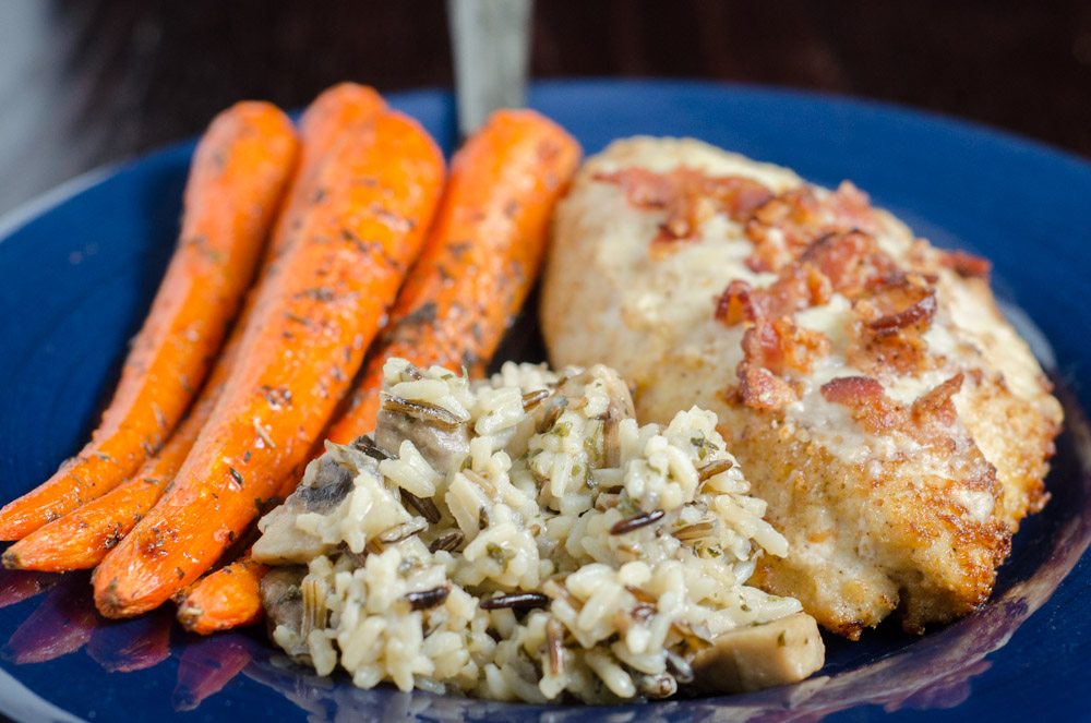 LR_BC Chicken & Carrots_3 Bacon and Cheese Crusted Chicken: Parmesan and Asiago cheeses, bacon, and spices. Easy enough for everyday dinner…but elegant enough for guests!
