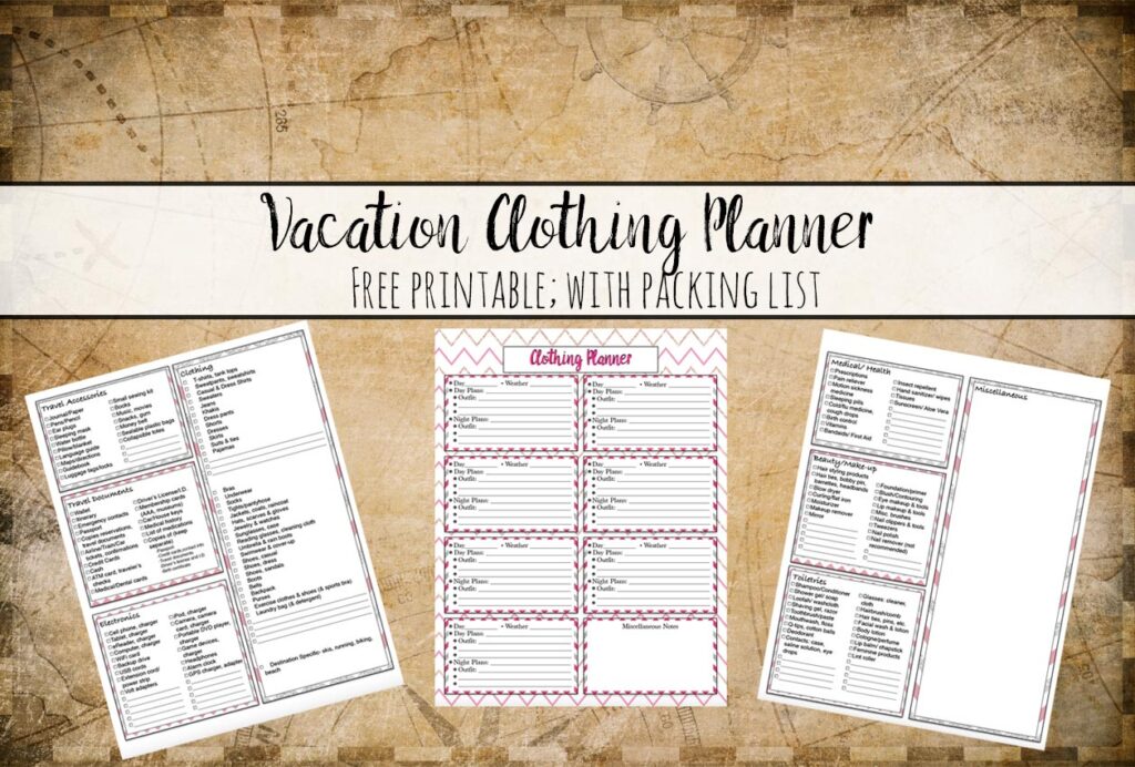 Free Printable Vacation Clothing Planner (Day/Night) & Travel Packing List
