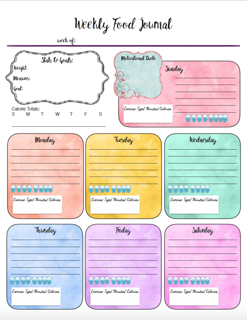 Free Printable Food Journal: 6 Different Designs