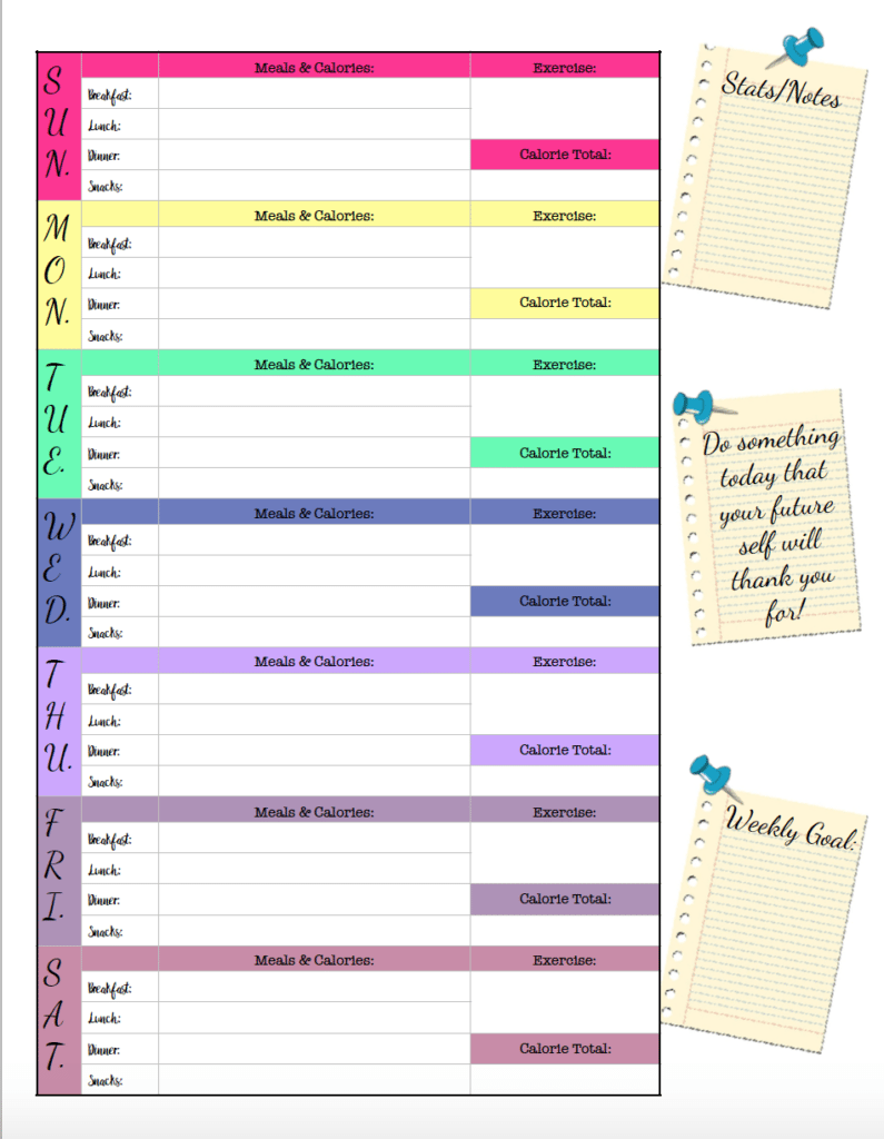 Food And Exercise Journal Printable Free