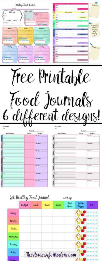 Free Printable Food Journal: 6 Different Designs