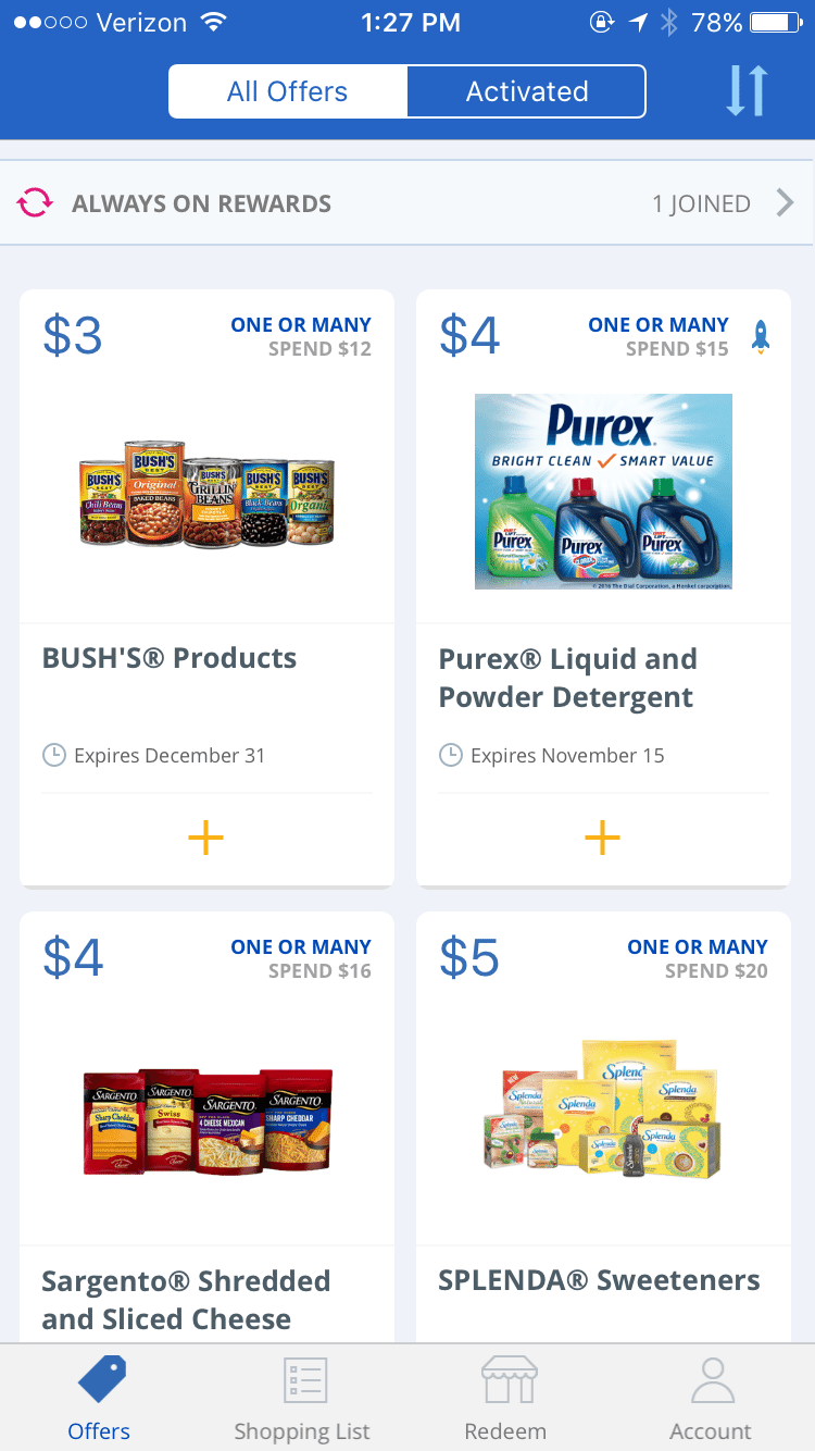 Click on "offers" on the bottom menu. All available offers will appear.