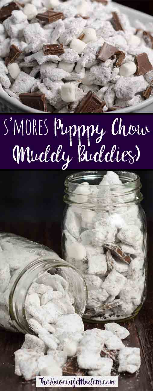 S’mores Muddy Buddies: Easy, no-bake, yummiest puppy chow you can image. S’mores and puppy chow combined…no campfire required!