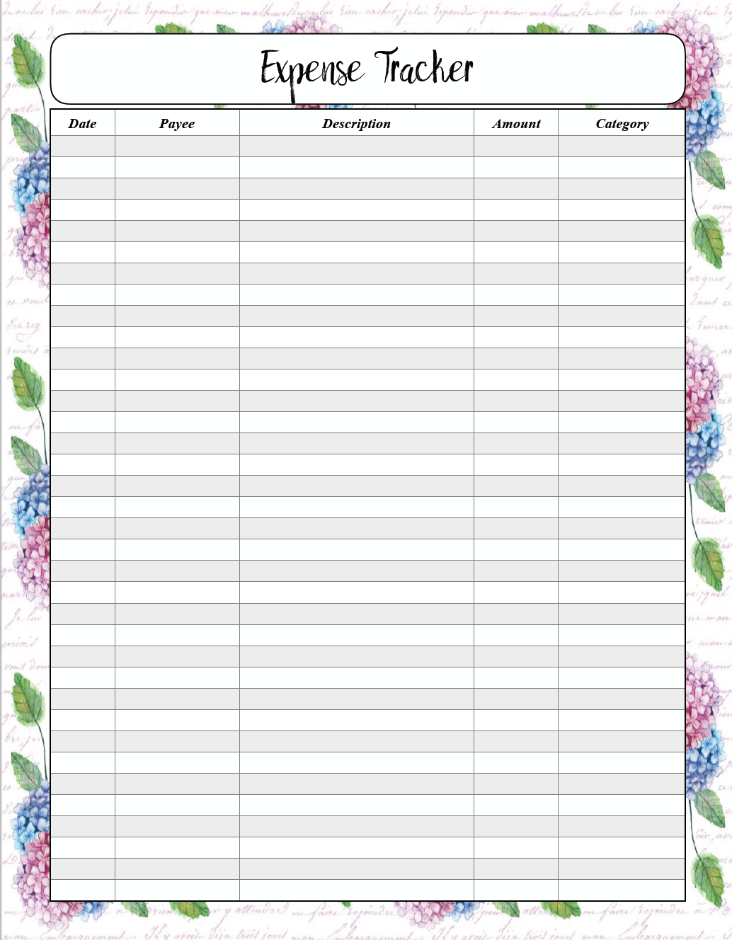 Free Expense Tracker Printable