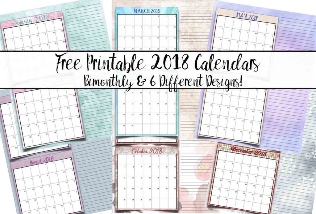Free Printable 2018 Bimonthly Calendars: 6 Designs! These free printable 2018 calendars are great for in planners, hanging, and more!