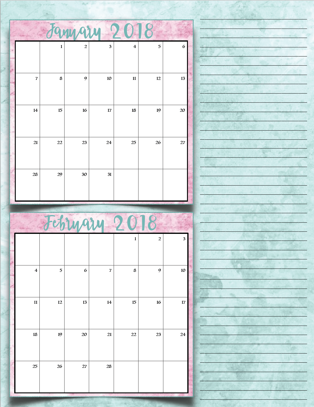 free printable 2018 bimonthly calendars 6 designs