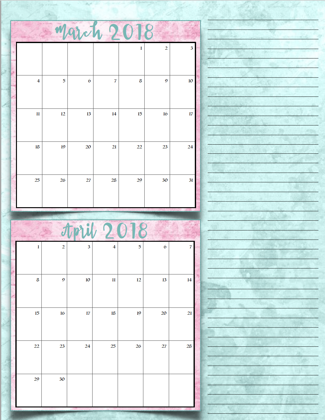 Free Printable 2018 Bimonthly Calendars: 6 Designs! These free printable 2018 calendars are great for in planners, hanging, and more!