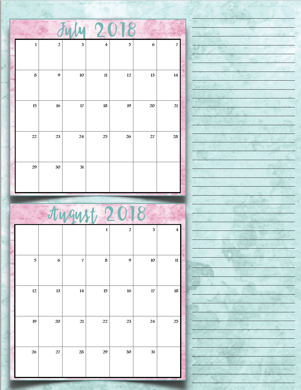 Free Printable 2018 Bimonthly Calendars: 6 Designs! These free printable 2018 calendars are great for in planners, hanging, and more!