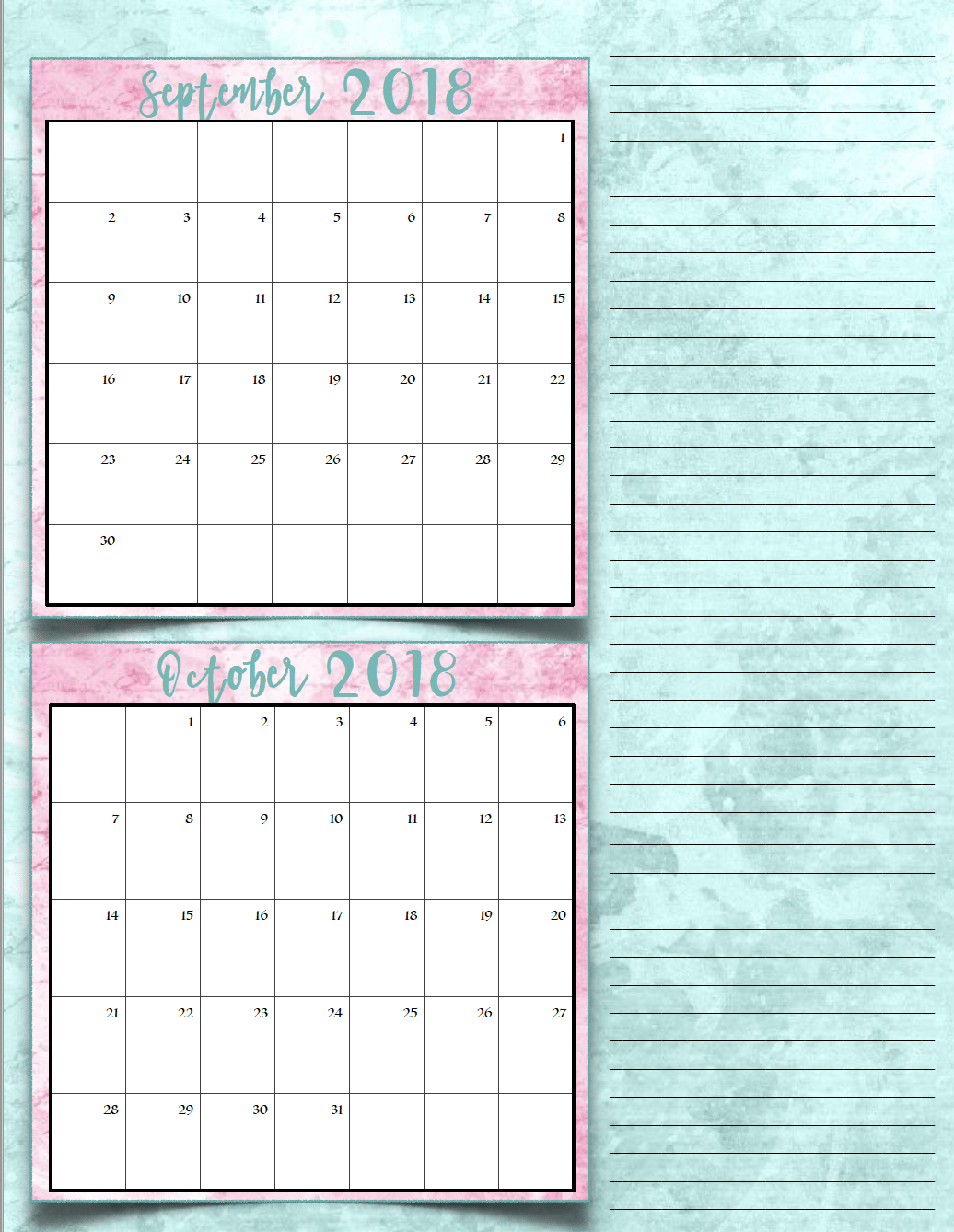 Free Printable 2018 Bimonthly Calendars: 6 Designs! These free printable 2018 calendars are great for in planners, hanging, and more!