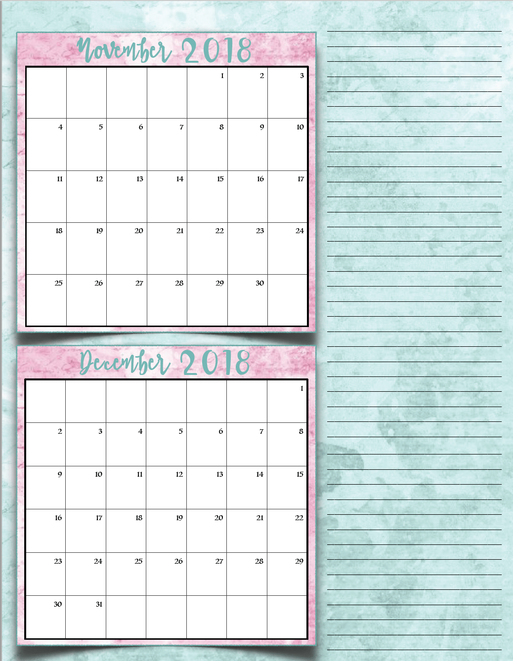 Free Printable 2018 Bimonthly Calendars: 6 Designs! These free printable 2018 calendars are great for in planners, hanging, and more!