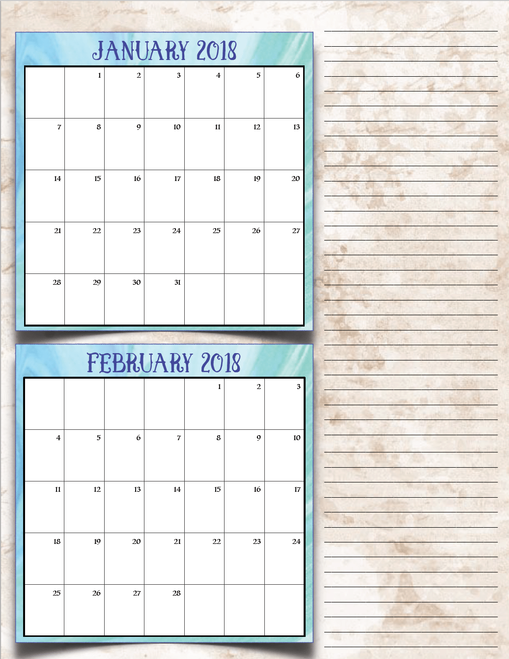 Free Printable 2018 Bimonthly Calendars: 6 Designs! These free printable 2018 calendars are great for in planners, hanging, and more!