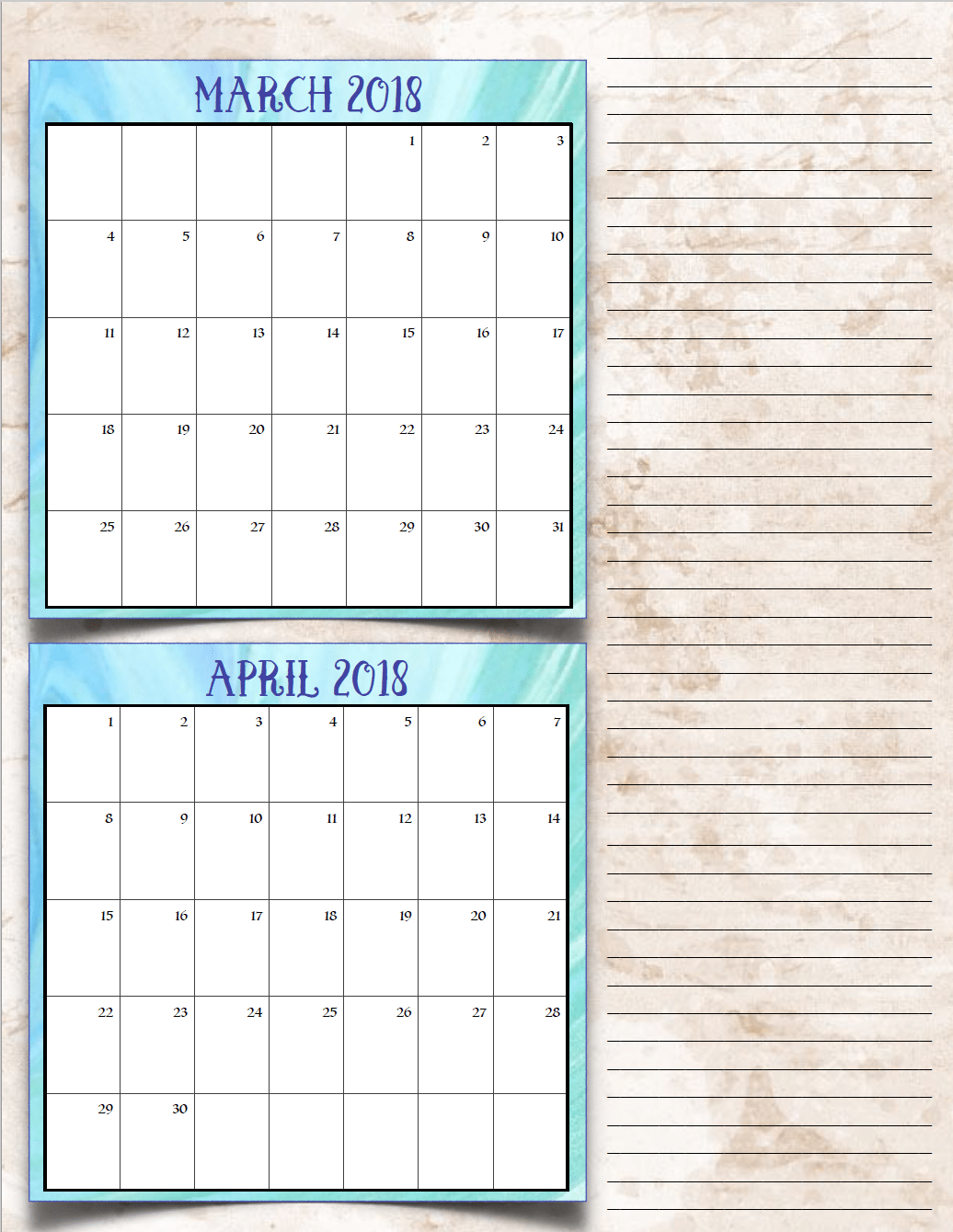 Free Printable 2018 Bimonthly Calendars: 6 Designs! These free printable 2018 calendars are great for in planners, hanging, and more!