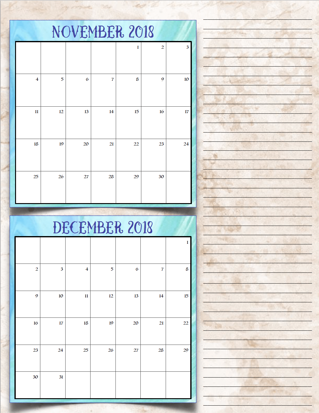 Free Printable 2018 Bimonthly Calendars: 6 Designs! These free printable 2018 calendars are great for in planners, hanging, and more!