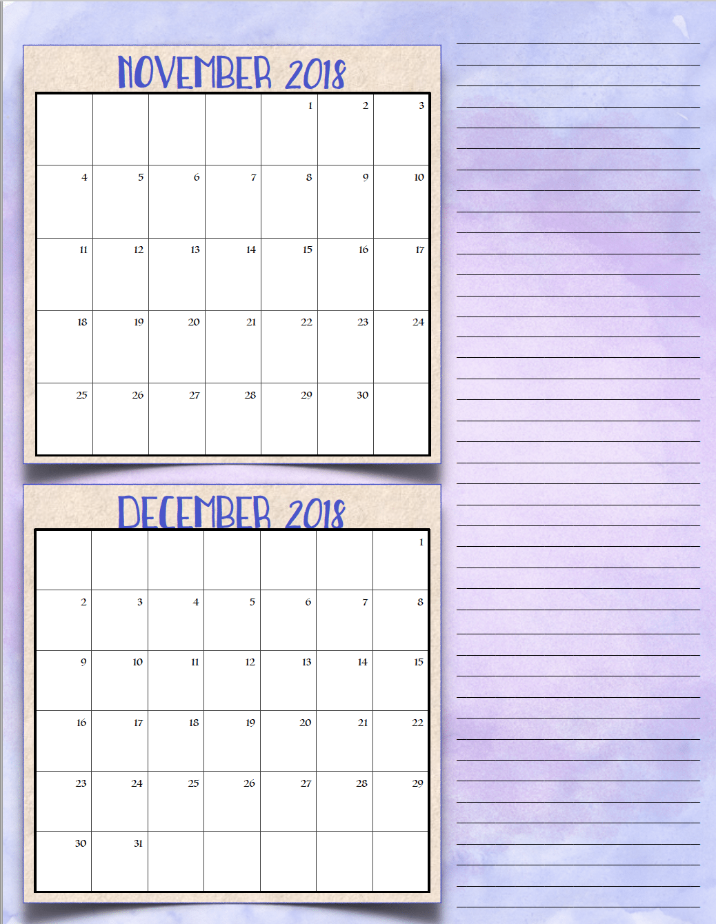 Free Printable 2018 Bimonthly Calendars: 6 Designs! These free printable 2018 calendars are great for in planners, hanging, and more!