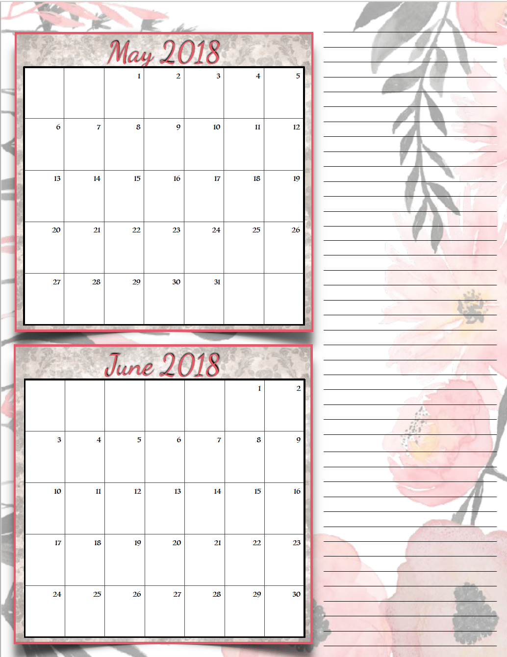 Free Printable 2018 Bimonthly Calendars: 6 Designs! These free printable 2018 calendars are great for in planners, hanging, and more!