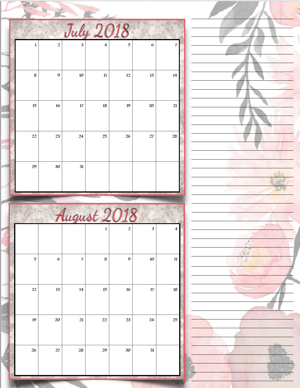 Free Printable 2018 Bimonthly Calendars: 6 Designs! These free printable 2018 calendars are great for in planners, hanging, and more!