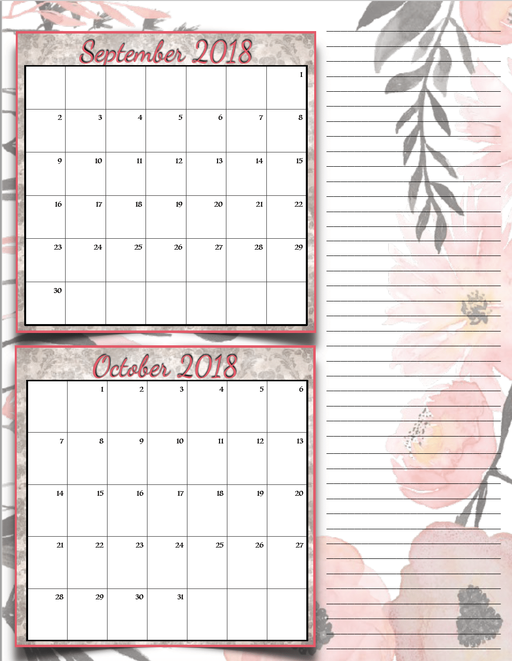 Free Printable 2018 Bimonthly Calendars: 6 Designs! These free printable 2018 calendars are great for in planners, hanging, and more!