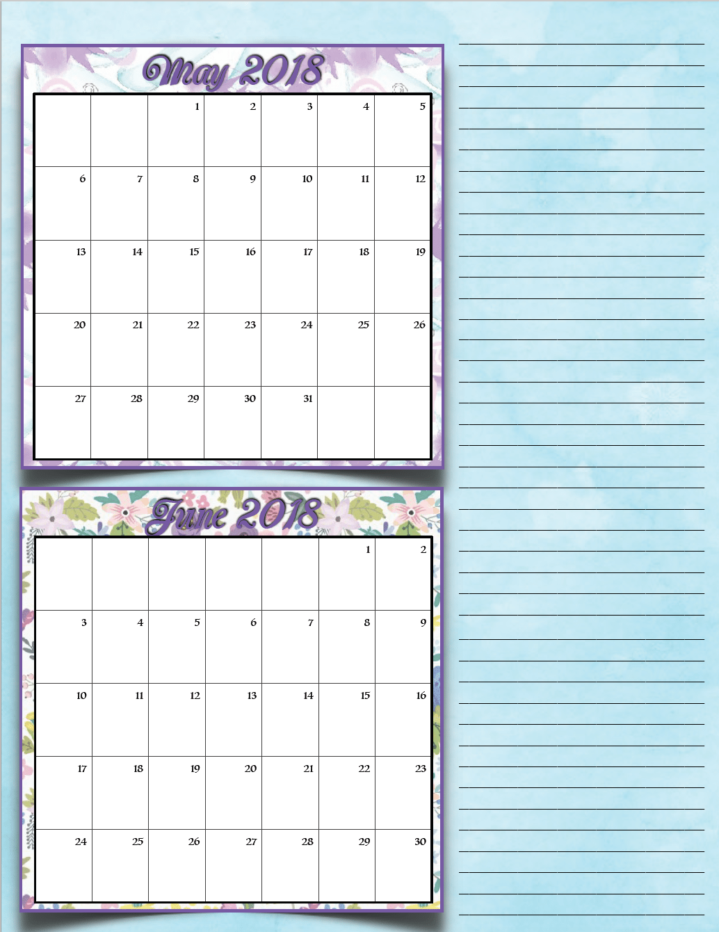 Free Printable 2018 Bimonthly Calendars: 6 Designs! These free printable 2018 calendars are great for in planners, hanging, and more!