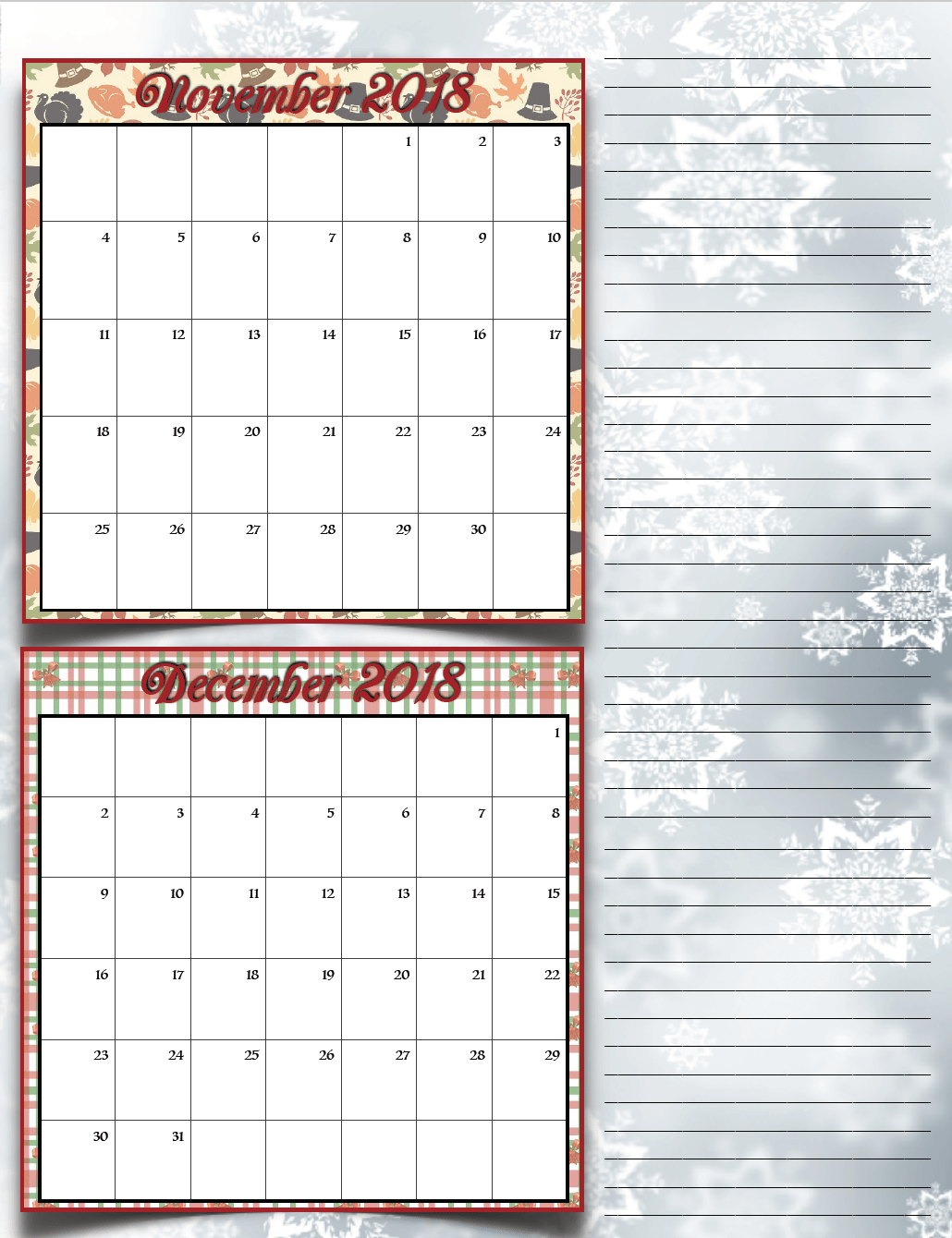 Free Printable 2018 Bimonthly Calendars: 6 Designs! These free printable 2018 calendars are great for in planners, hanging, and more!