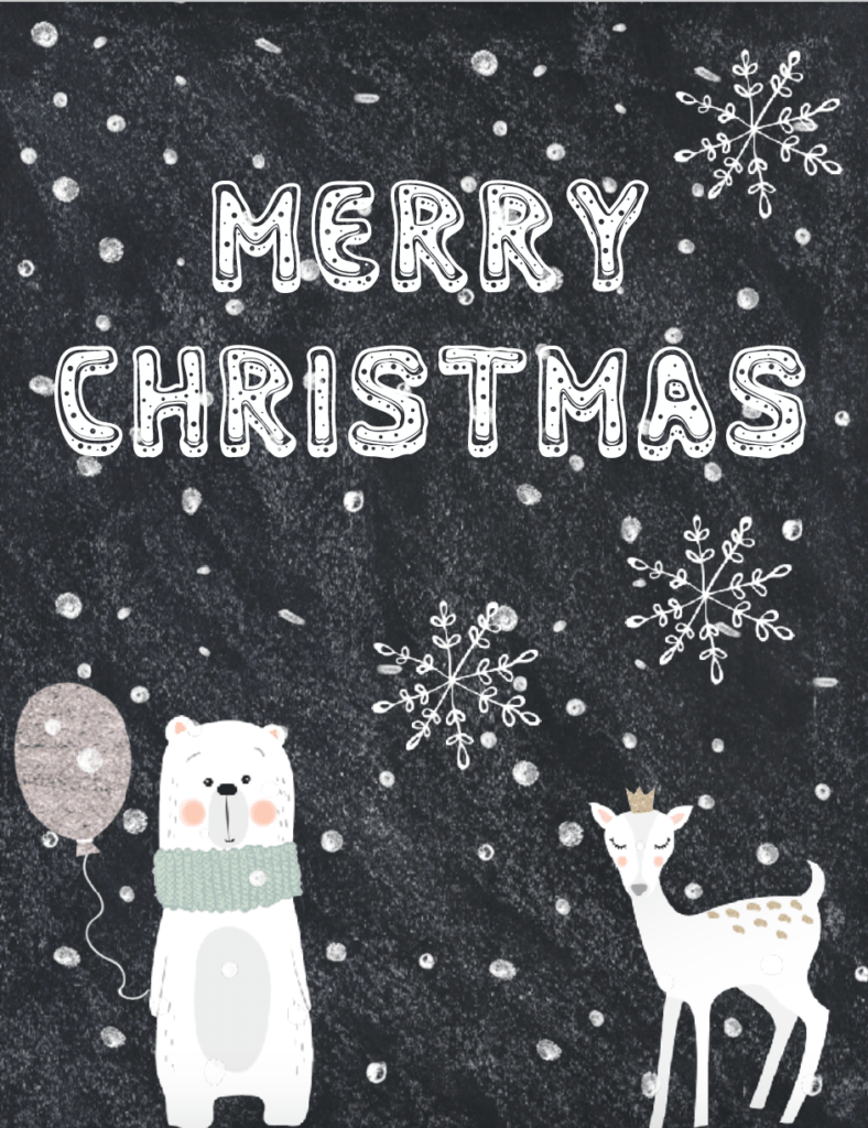 Free Printable Christmas Chalkboard Wall Art: 6 Designs. Use for wall decor, in planners, or to decorate for the holidays!