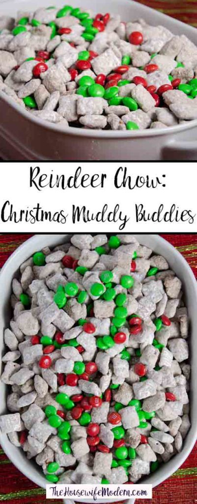 Pin image of reindeer chow. Overhead and from front image. Text in the middle.
