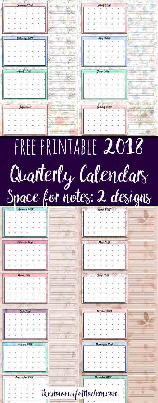 quarterly calendars 2018