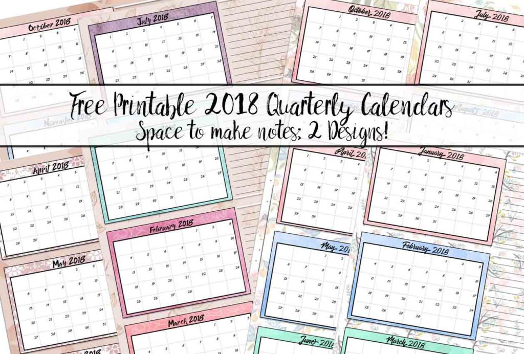 2018 quarterly calendar template