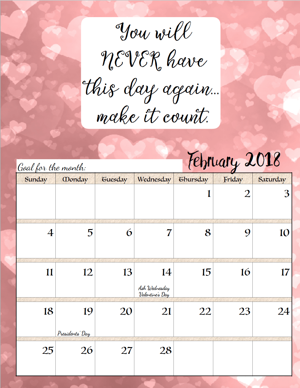 Free Printable 2018 Monthly Motivational Calendars