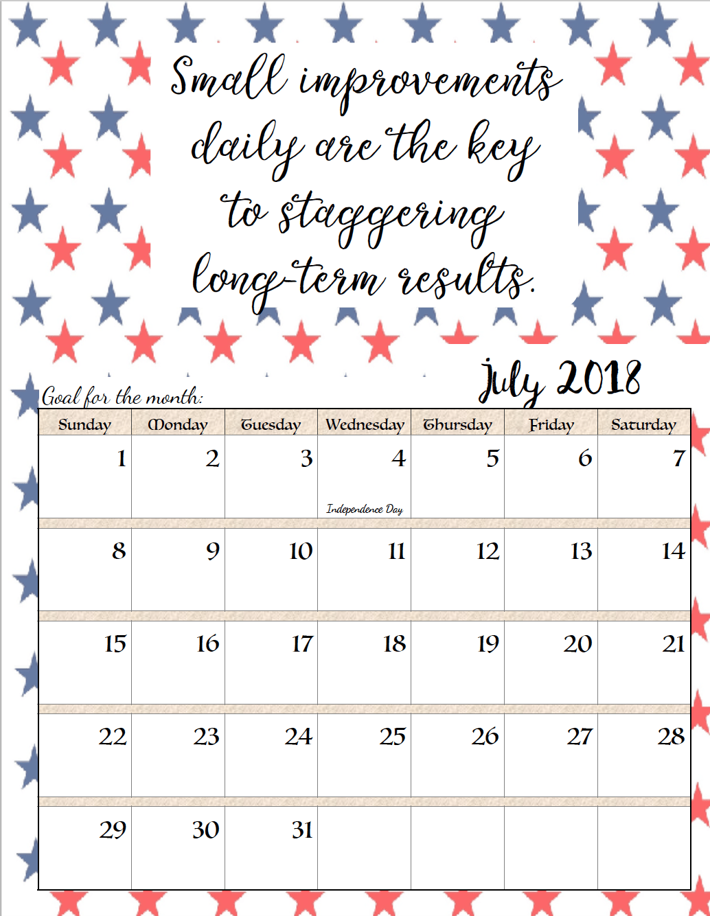 free printable 2018 monthly