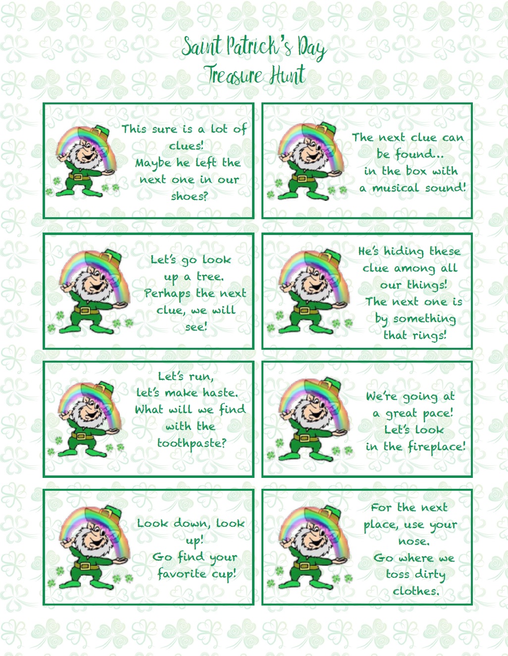 Free Printable Leprechaun Scavenger Hunt Clues Printable Word Searches