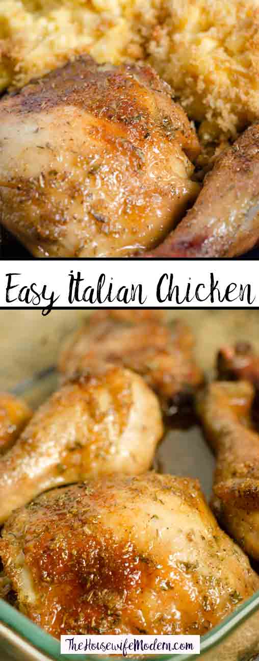 Italian Chicken: this dish is ridiculously easy. Only 3 ingredients and it bakes in the oven. Simple, delicious way to dress up chicken. #chicken #easydinner #bakedchicken #dinner