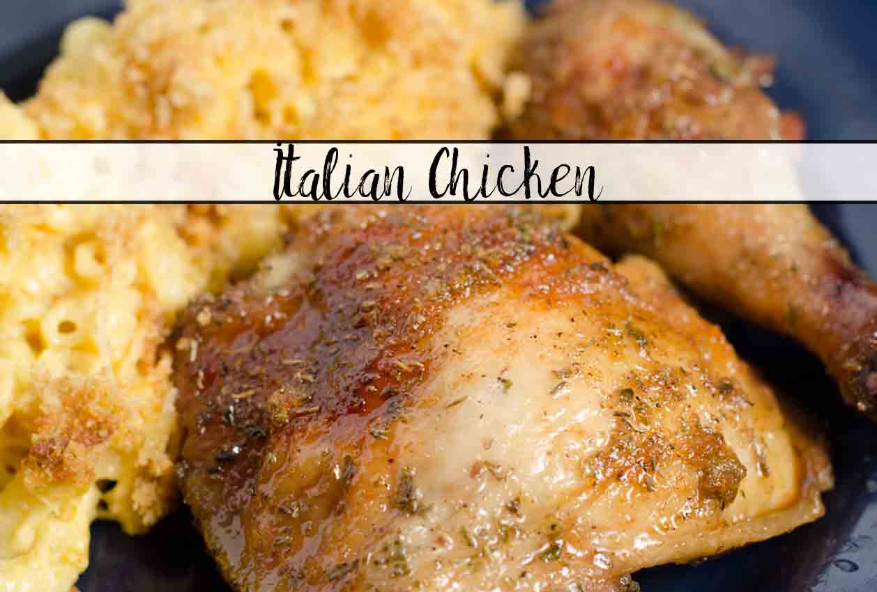 Italian Chicken: this dish is ridiculously easy. Only 3 ingredients and it bakes in the oven. Simple, delicious way to dress up chicken.