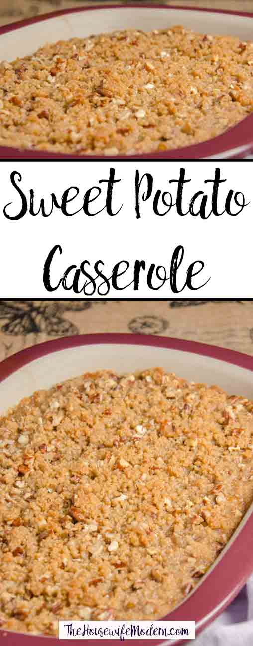 Southern Sweet Potato Casserole. Delicious. Sweet potatoes whipped with sugar, butter, and vanilla, covered with buttery, sugary, crunchy pecan topping.