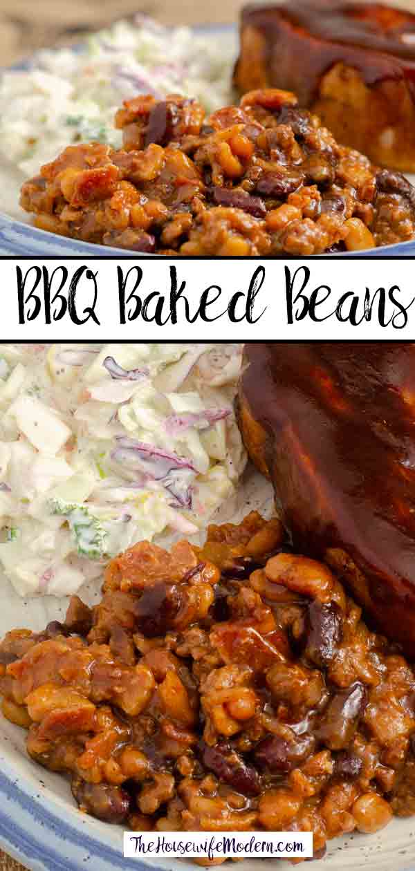 Southern Style Barbecue Baked Beans with Bacon. Delicious beans smothered with brown sugar, molasses, bacon, barbecue, and spices.