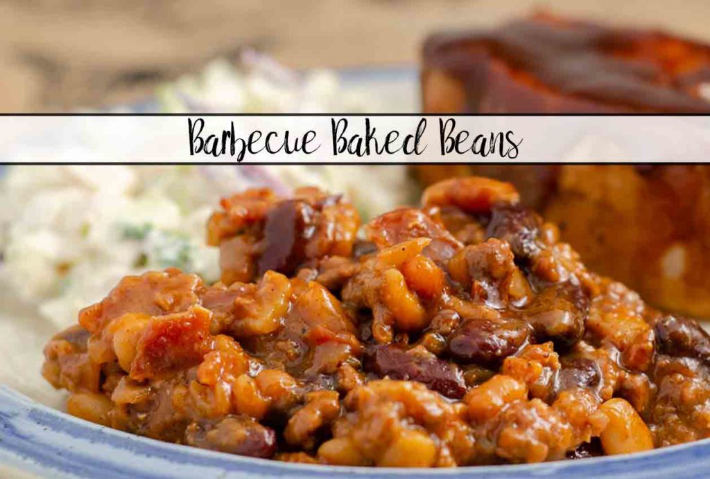 Southern Style Barbecue Baked Beans with Bacon. Delicious beans smothered with brown sugar, molasses, bacon, barbecue, and spices.