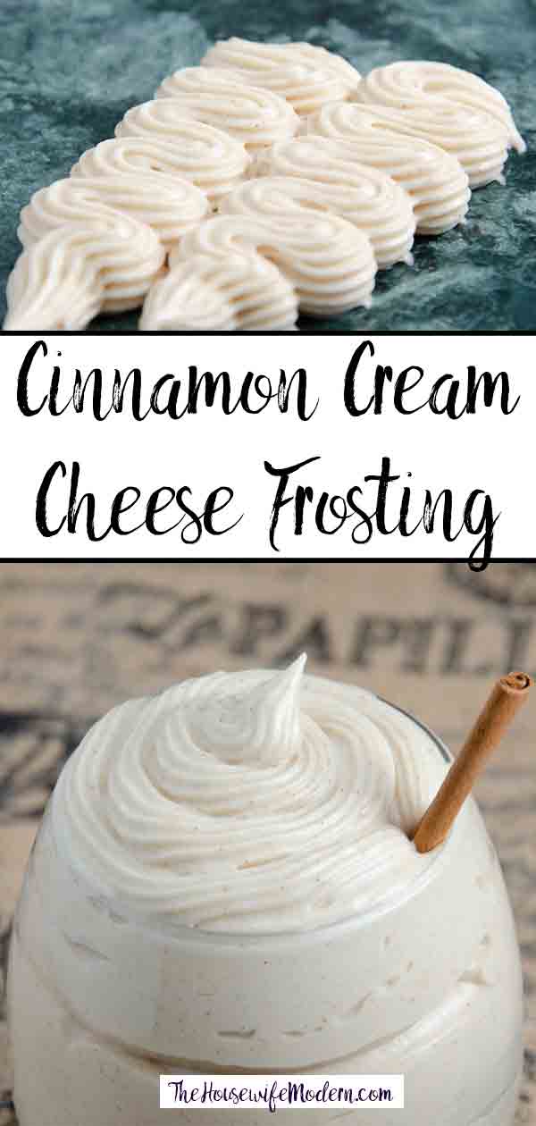 Cinnamon Cream Cheese Frosting_Pin1 Cinnamon Cream Cheese Frosting. Easy to make, delicious and versatile. Spicy, sweet, creamy, and delicious. Use on rolls, anything pumpkin flavored, and more.