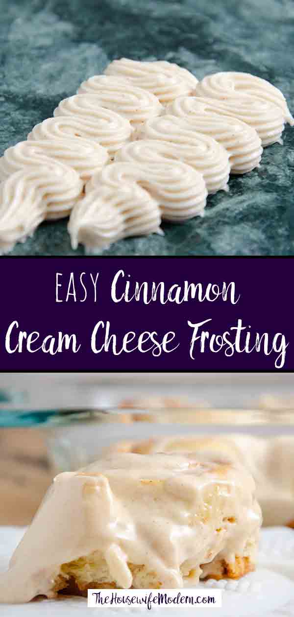 Cinnamon Cream Cheese Frosting_Pin2 Cinnamon Cream Cheese Frosting. Easy to make, delicious and versatile. Spicy, sweet, creamy, and delicious. Use on rolls, anything pumpkin flavored, and more.