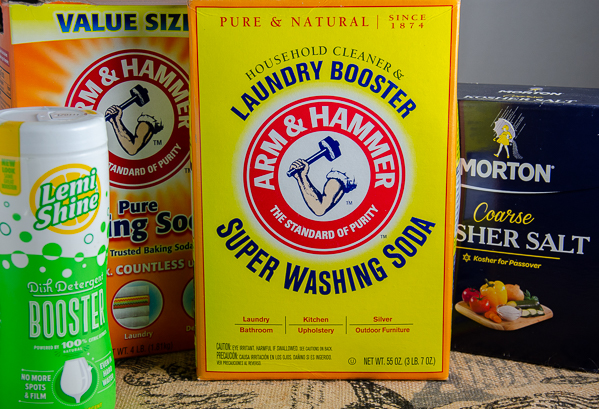 LR_Dishwasher Detergent_prep5 4 simple ingredients: washing soda, baking soda, coarse salt, and LemiShine.