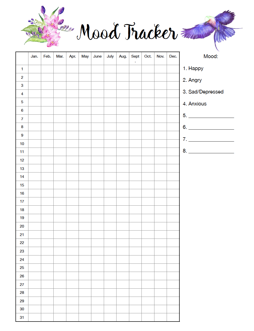 Free Printable Mood Tracker- 4 Mood Tracker Charts