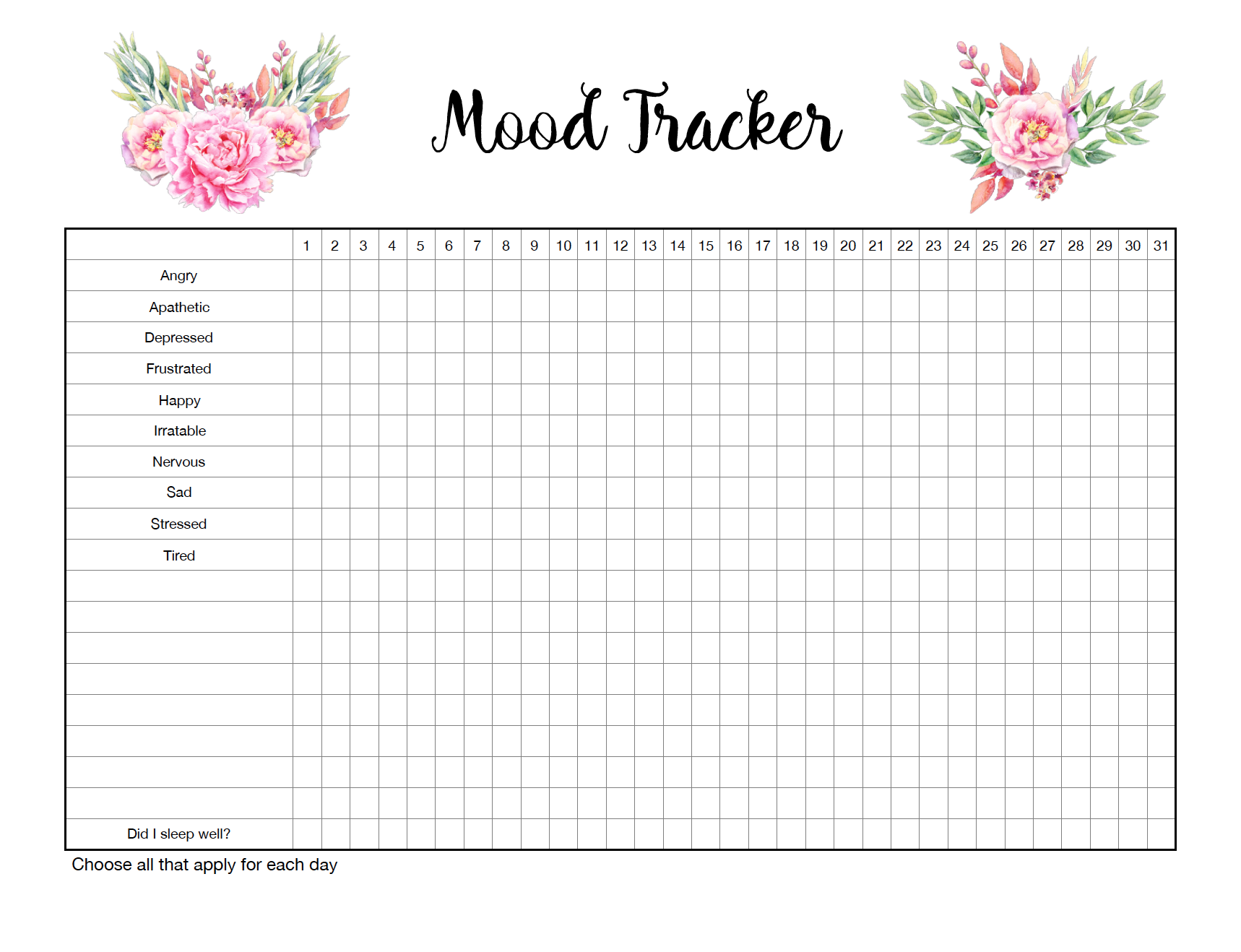 Free Printable Mood Tracker 4 Mood Tracker Charts