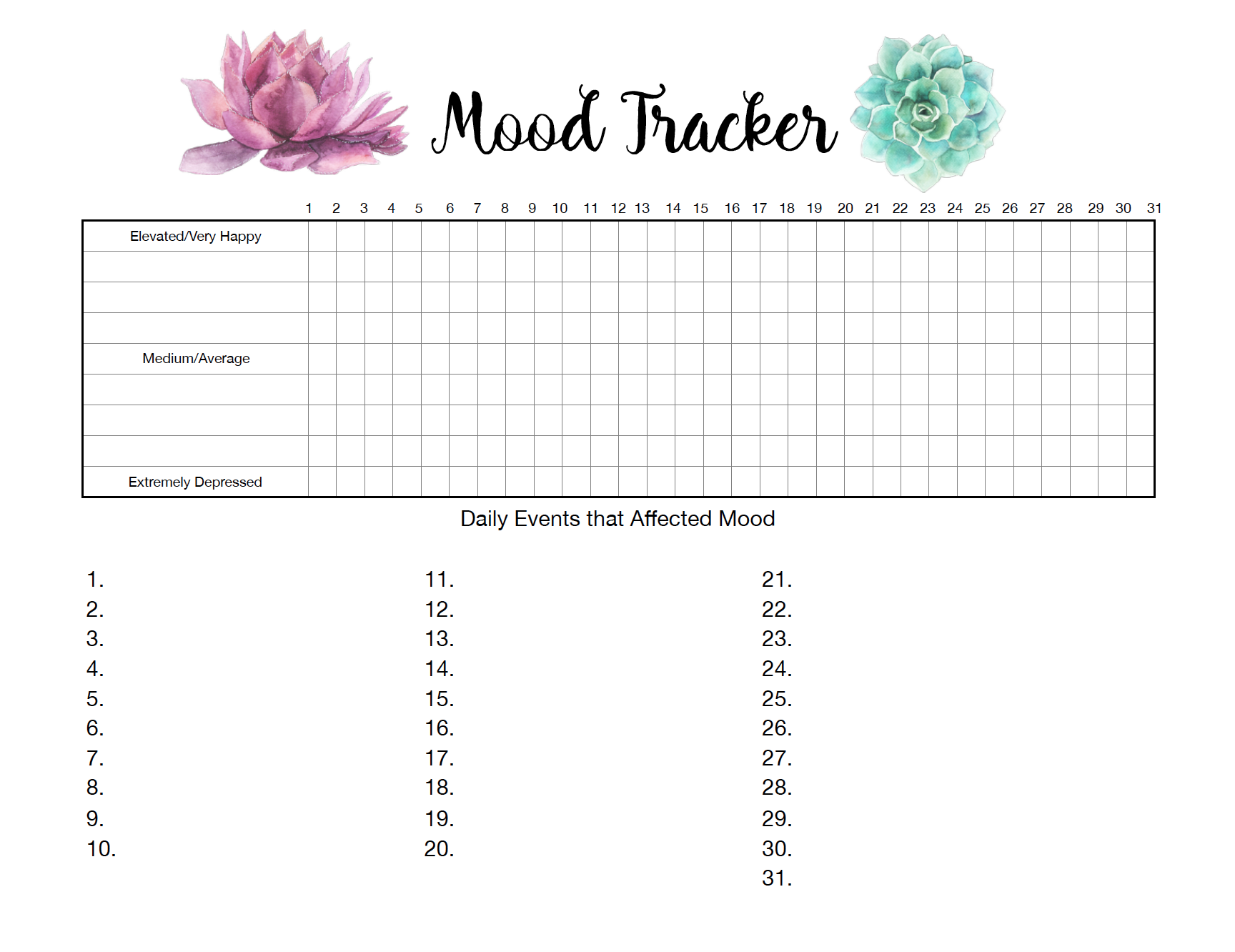 Printable Daily Mood Tracker - Printable Word Searches