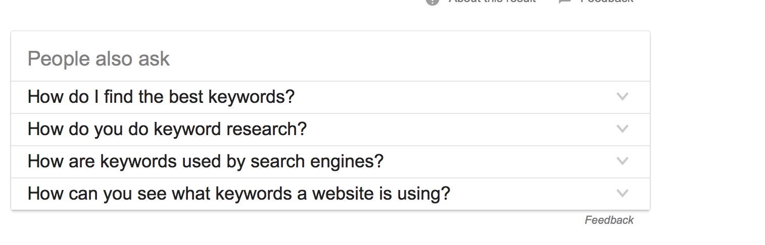 How to Choose Keywords_Google1 When searching for keywords, do a Google search. Google may offer a "People also ask" box.