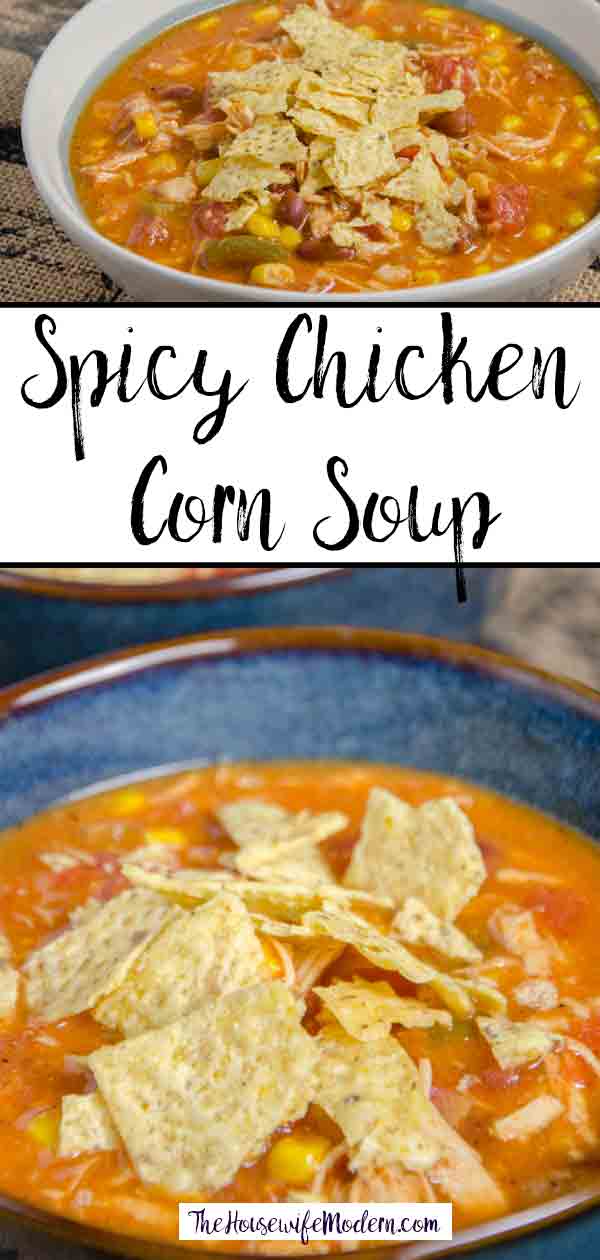 Spicy Chicken Corn Soup. Shredded chicken, corn, tomato, and a delicious blend of spices combine making a delicious and filling soup. Easy to make.