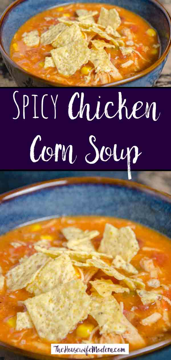 Spicy Chicken Corn Soup. Shredded chicken, corn, tomato, and a delicious blend of spices combine making a delicious and filling soup. Easy to make.
