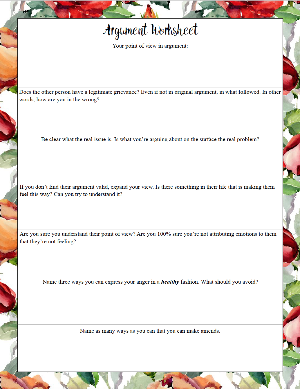 Change your perspective, change your life. Argument worksheet.