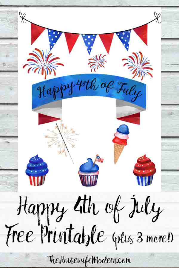 Pin image of free printable Fourth of July Wall Art. Picture of 1 of the wall art pieces with text overlay.