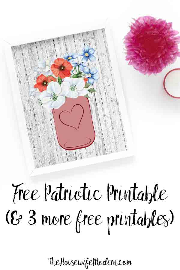 Pin image of free printable Fourth of July Wall Art. Picture of 1 of the wall art pieces with text overlay.