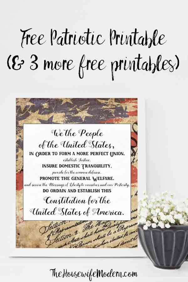 Pin image of free printable Fourth of July Wall Art. Picture of 1 of the wall art pieces with text overlay.