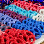 View of plate full of patriotic pretzels