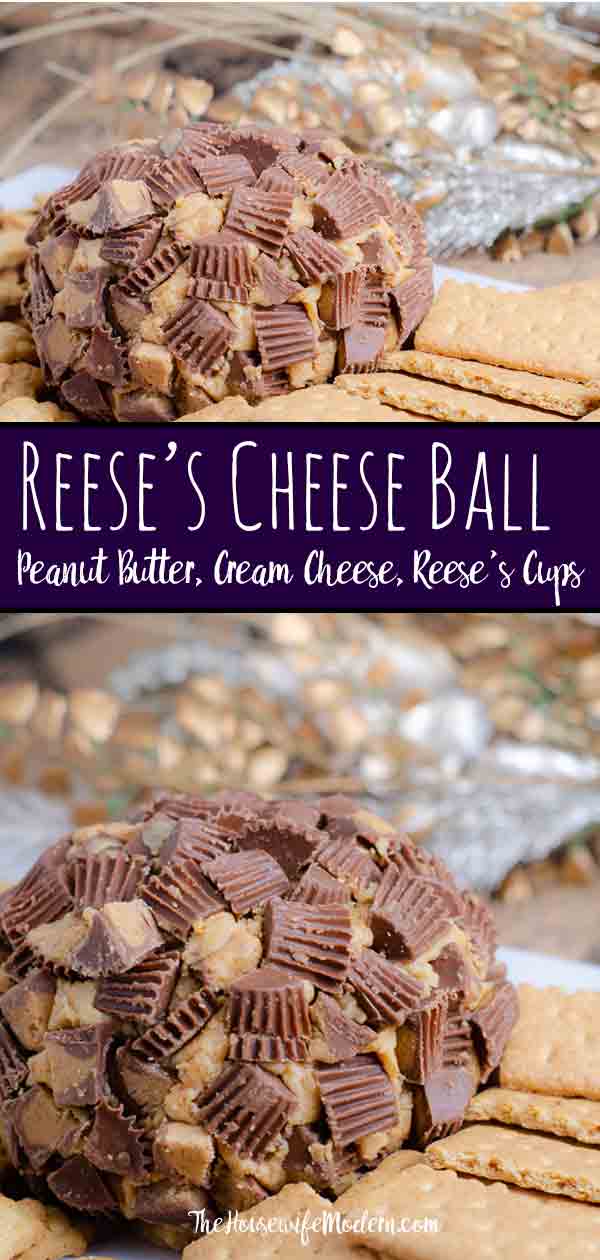 Reese's Cheese Ball_Pin2 Reese's Peanut Butter Cup Cheese Ball. This to-die-for dessert (or appetizer!) is easy to make and absolutely delicious. I always catch at least one guest eating it with a spoon instead of on the graham crackers. #reeses #reesescup #peanut butter #appetizer #dessert